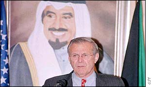 US Defence Secretary Donald Rumsfeld in Kuwait International Airport