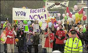 Children's rights campaigners on a march