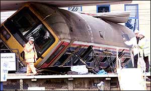 Train carriage wedged at Potters Bar station