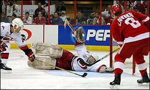 Igor Larionov slots home his third-period goal