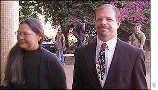 Andrew Meldrum, with his wife, Dolores arriving at court
