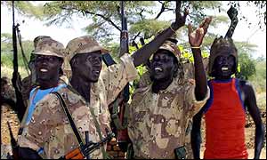 SPLA fighters celebrate capture of Kapoeta