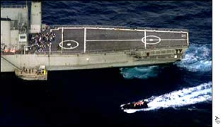 Australian navy ship transferring refugees
