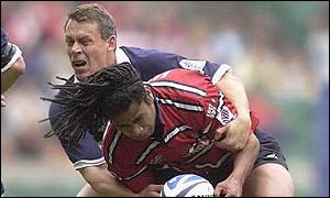 Jason Little tackles Terry Fanolua in the Zurich Championship final