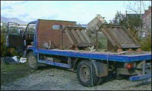 IRA mortar tubes on a back of a lorry 