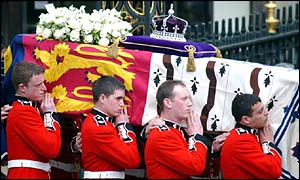 The coffin of Queen Elizabeth the Queen Mother