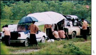 Aung San Suu Kyi's car outside Rangoon