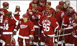 The Detroit Red Wings celebrate