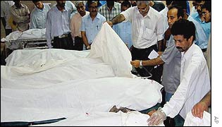 Victims' bodies at a local hospital