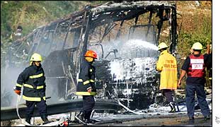 Aftermath of suicide attack on bus at Megiddo Junction in northern Israel