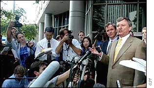 Defence lawyer Rusty Hardin outside the Houston court