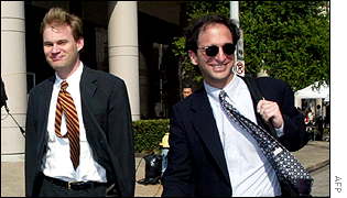 Federal prosecutors Matt Friedrich (left) and Andrew Weissmann leave the federal courthouse in Houston, Texas 
