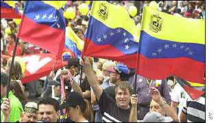 Anti-Chavez demonstrators protest in Caracas but elsewhere the president's supporters also took to the streets