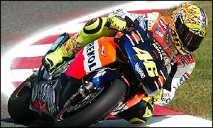 Valentino Rossi in action at the Catalan GP