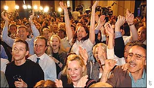 Chirac coalition UMP supporters celebrate