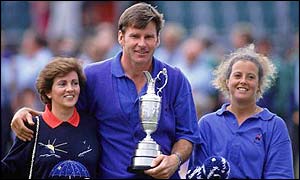 Nick Faldo celebrates winning the Open in 1992
