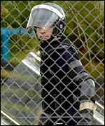 Officer in riot gear at  Lowmoss prison