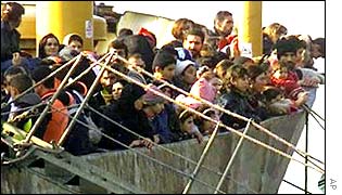 Illegal immigrants on deck of ship