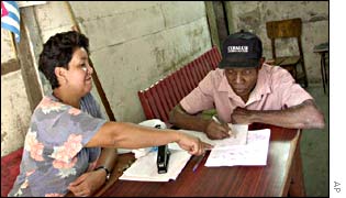 A voter puts his name to the petition in Havana