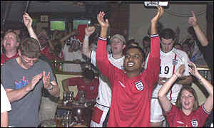 Fans celebrate England's victory over Denmark 
