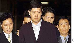 Kim Hong-up accompanied by prosecutors 