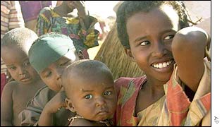 Somali woman with children at a refugee camp