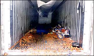 The interior of the lorry in which the immigrants were found
