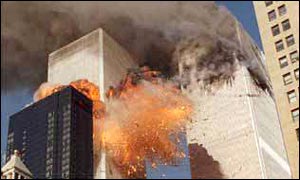 WTC tower on fire after attack