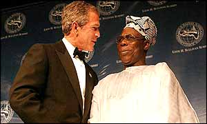 US President Bush and Nigerian President Obasanjo at the Washington event