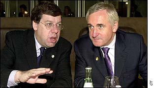 Irish Foreign Minister Brian Cowen with Bertie Ahern