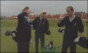The foursome enjoy a glass of champagne at 4am on Friday morning
