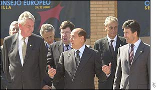 Dutch PM Wim Kok, Italian PM Silvio Berlusconi, and Danish PM Anders Fogh Rasmussen
