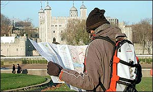 Tourist reading a map