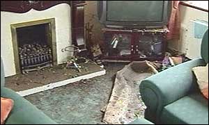 Living room damaged in serious flooding in north Belfast 