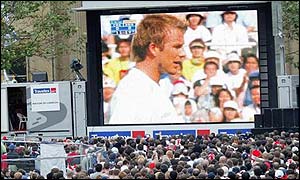 Fans watch the match in Trafalgar Square, London