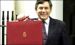 Gordon Brown holds the red box ahead of this year's budget