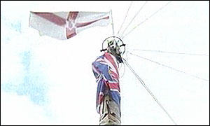 Flags and bunting on electricity pole