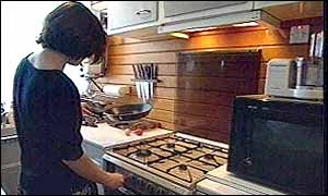 Woman using gas hob
