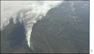 Smoke rises from the wildfire burning near Show Low, Arizona