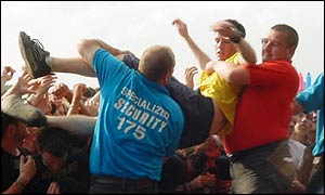 Crowd-surfer at Reading Festival 2001
