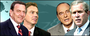 Gerhard Schroeder, Tony Blair, Jacques Chirac, George W Bush