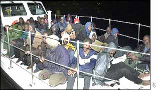 Illegal immigrants on a boat stopped by the Spanish coast guard