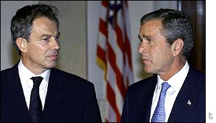 UK Prime Minister Tony Blair and US President George W Bush