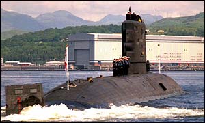 Submarine sailing into Faslane