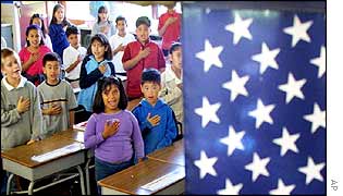 Children take the Pledge of Allegiance at a Californian school