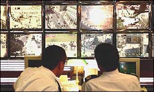 Police monitor CCTV monitors