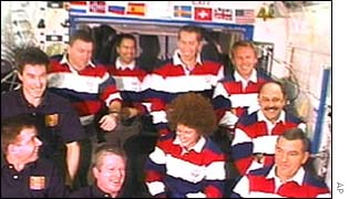 US and Russian crew aboard the space station in March 2001