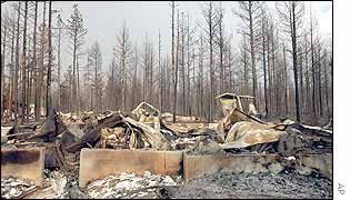 Rubble left by fire west of Show Low, Arizona