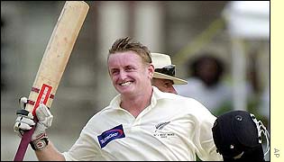Scott Styris shows his elation at reaching his ton