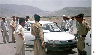 Pakistani paramilitary troops check vehicles in south Waziristan